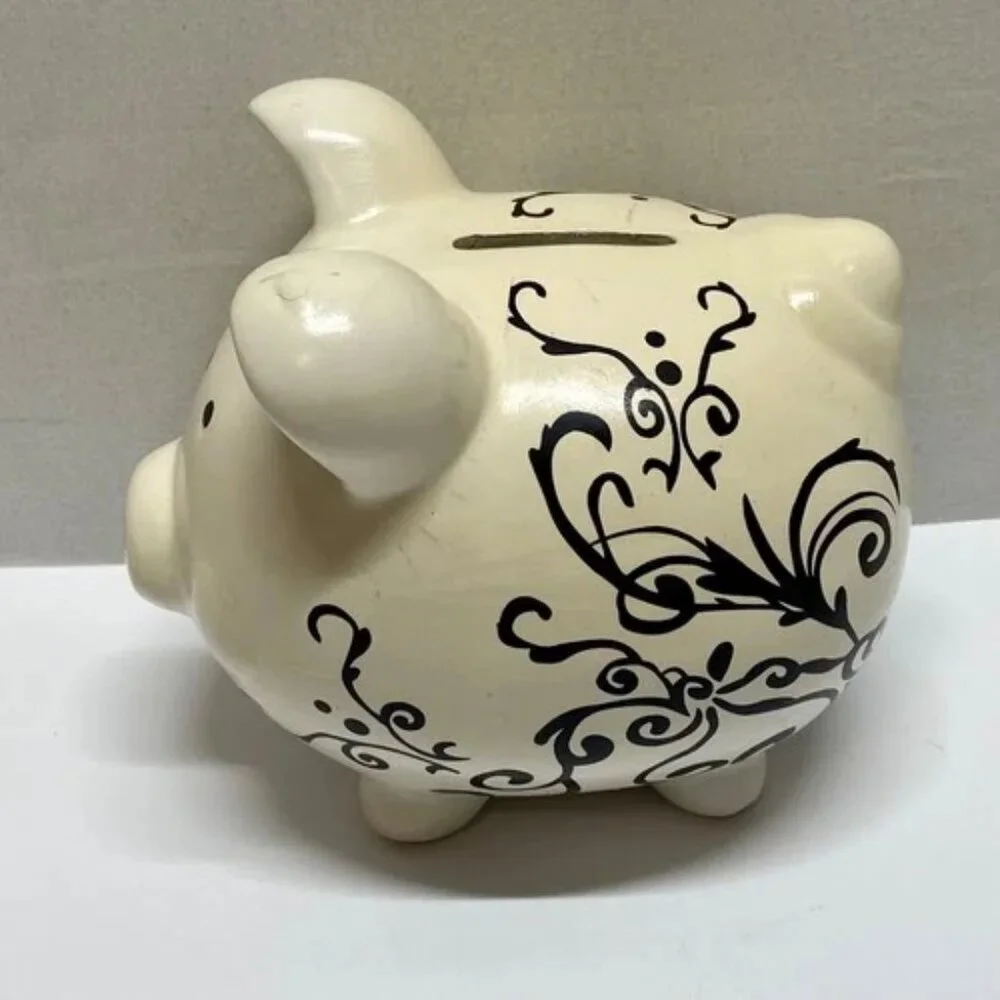 Target Piggy Coin Money Bank White Pig Black Scroll Qixing Ceramics 2011/12 READ